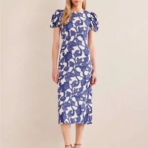 Boden Blue and White Floral Midi Dress size 12